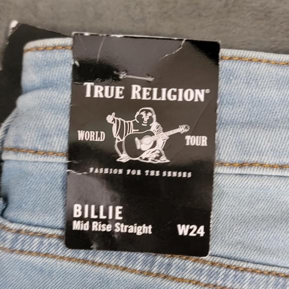 True Religion Women's Billie Mid Rise Straight Leg Jean, Light Wash, Size 24 - Picture 11 of 13